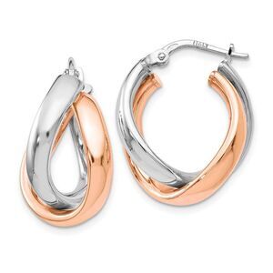 Sterling Silver & Rose Gold Tone Double Freeform Hoop Earrings, 21mm